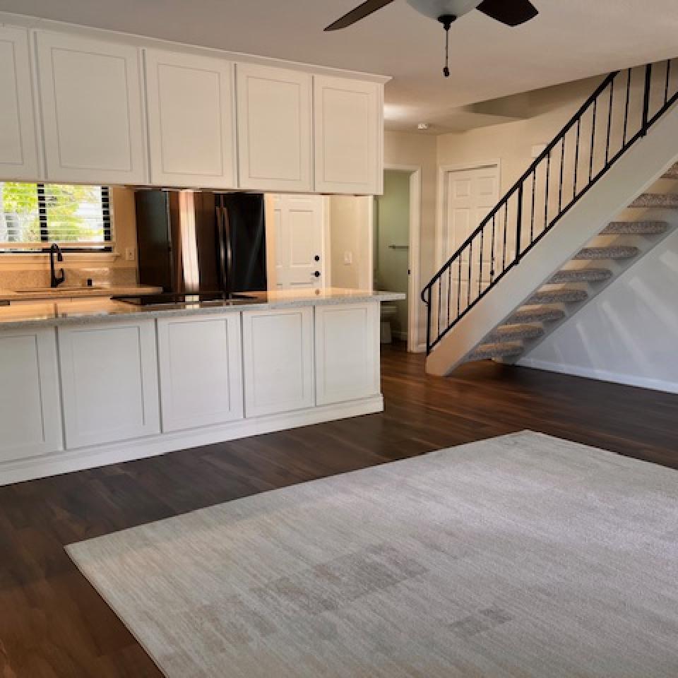 Living space looking into kitchen